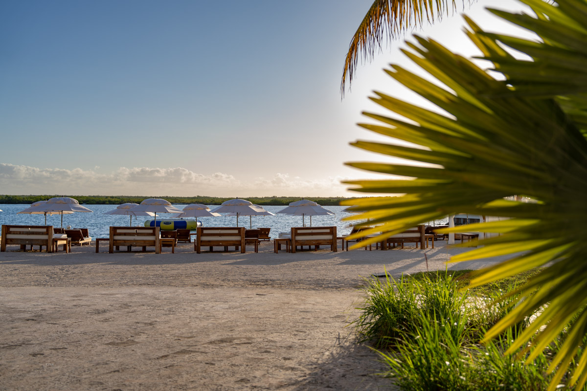 Private beach with lounge chairs at Blue Haven boutique Caribbean resort Turks and Caicos